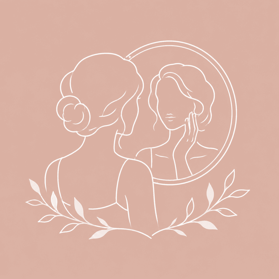 鏡を見つめる女性のイラスト